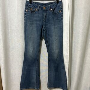 Seven High Rise Flare Blue Jeans